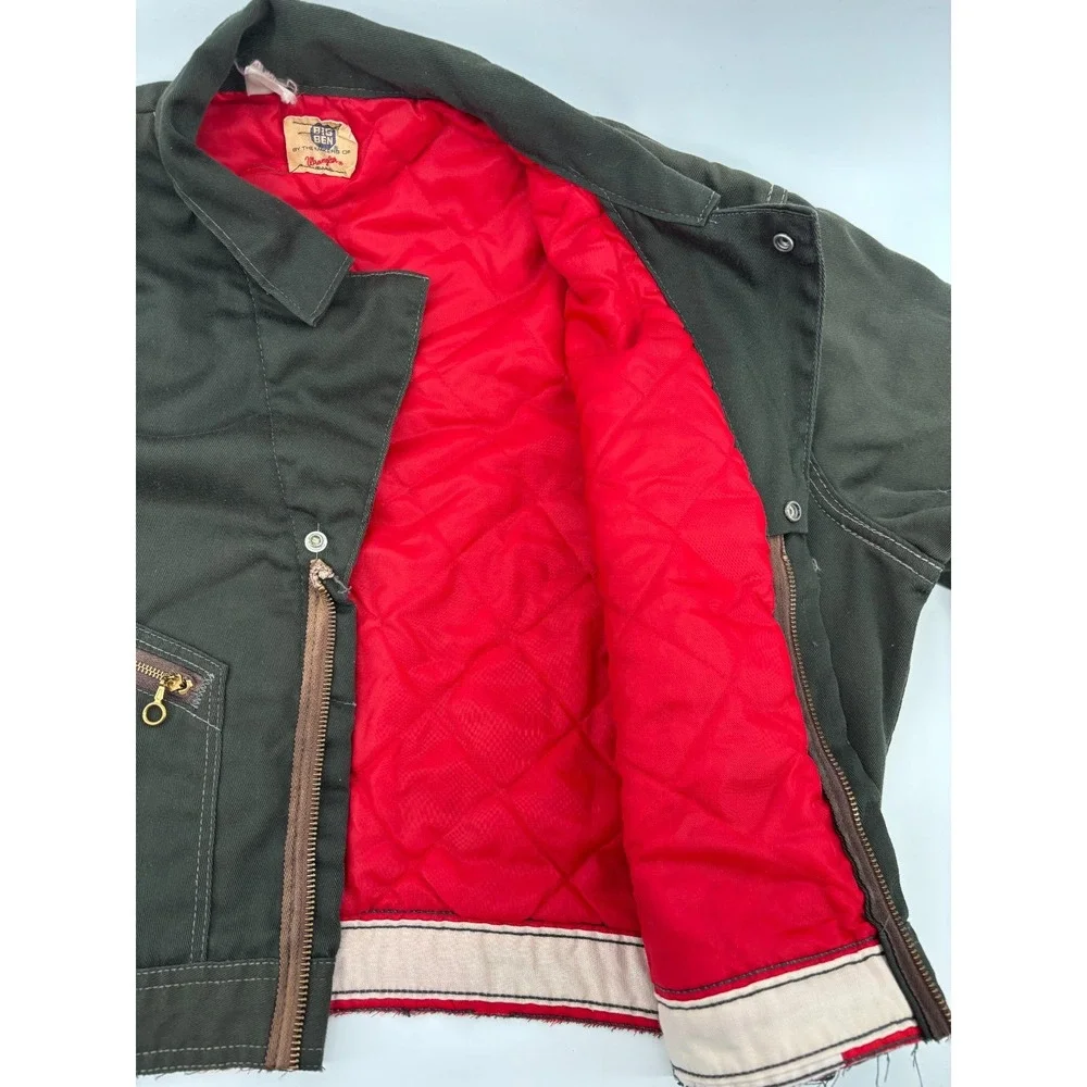 Big Ben By Wrangler Quilted Lined Canvas Full Zip Work Jacket Mens Olive Green L